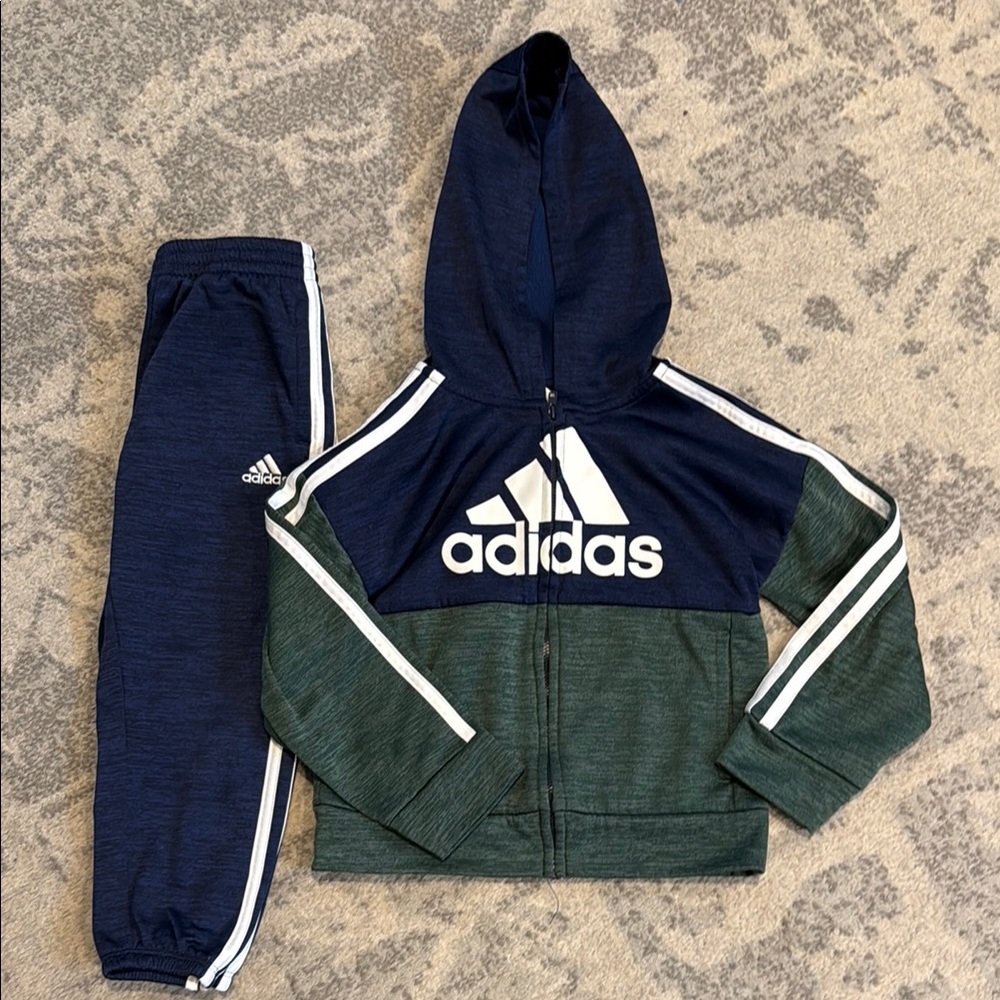 Adidas Kids' Navy and Green Tracksuit